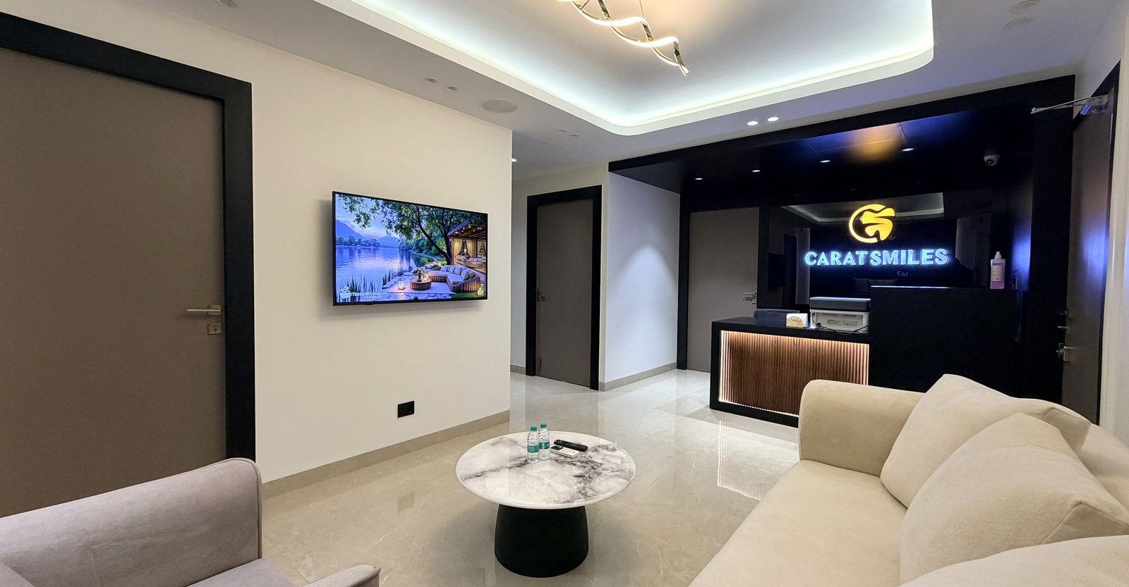 Reception and lounge at Carat Smiles luxury dental clinic, Greater Kailash 1